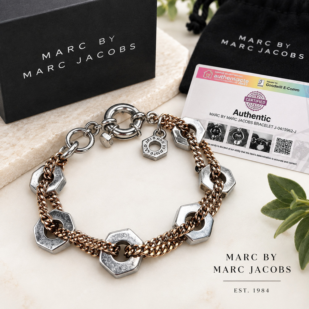 Marc by Marc Jacobs Bracelet Mixed Metal Silver-Gold-Tone Hexagon Authentic
